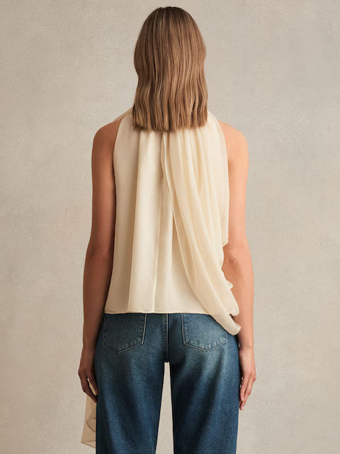 FRIEDMAN-Draped Chiffon Sleeveless Top in Ivory