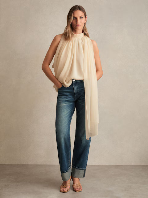 FRIEDMAN-Draped Chiffon Sleeveless Top in Ivory