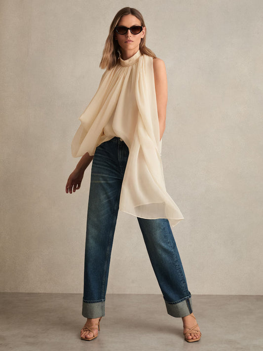 FRIEDMAN-Draped Chiffon Sleeveless Top in Ivory