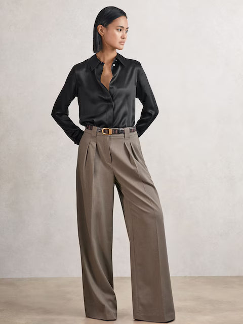 FRIEDMAN-Silk-Satin Concealed-Placket Shirt in Black