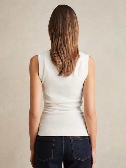 FRIEDMAN-Stretch-Cotton Ribbed Asymmetric Vest in White