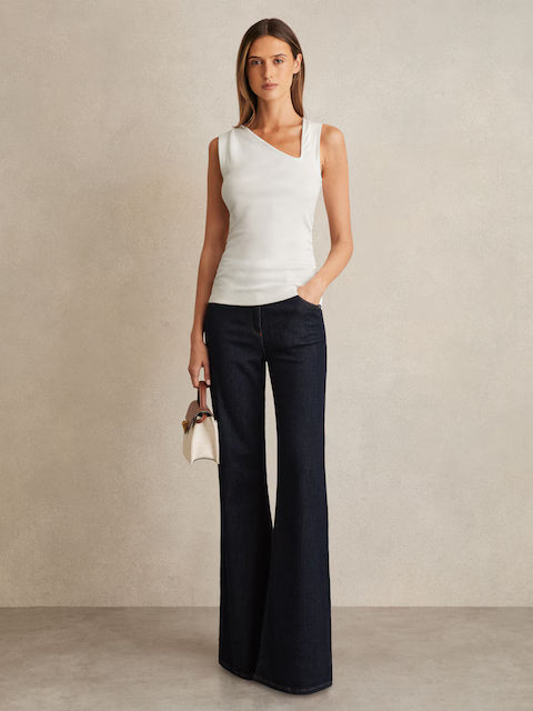 FRIEDMAN-Stretch-Cotton Ribbed Asymmetric Vest in White
