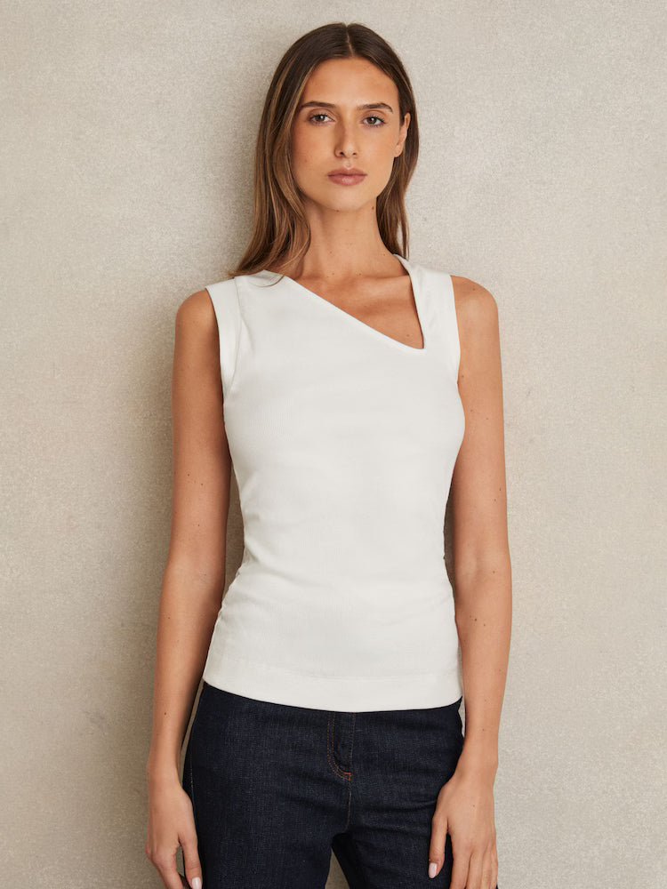 FRIEDMAN-Stretch-Cotton Ribbed Asymmetric Vest in White