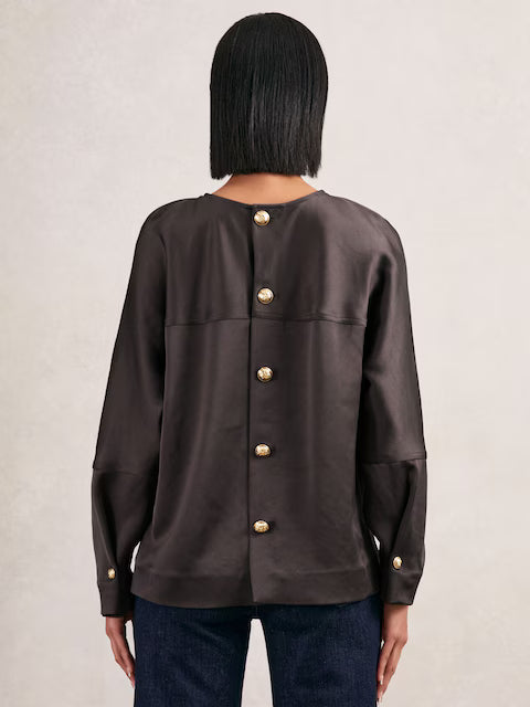 FRIEDMAN-Satin Button-Back Long-Sleeve Top in Mauve