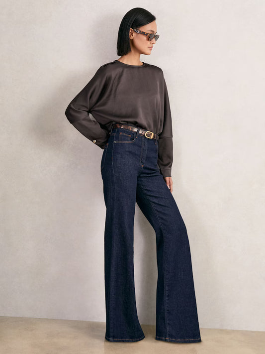 FRIEDMAN-Satin Button-Back Long-Sleeve Top in Mauve