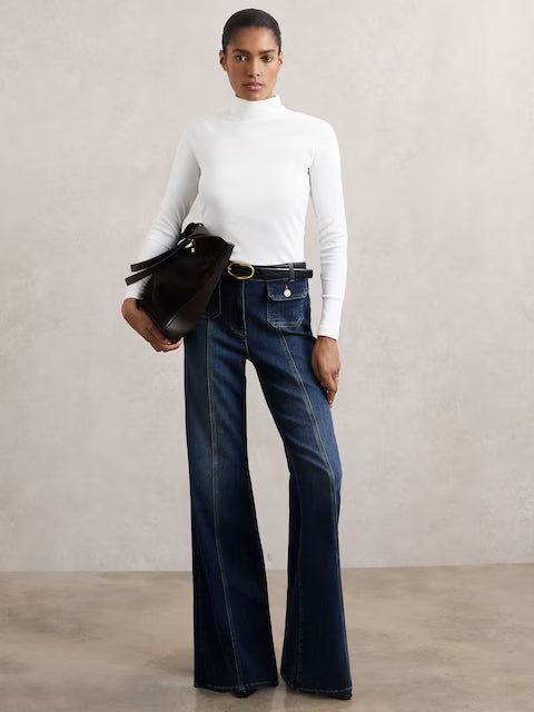 FRIEDMAN-Stretch-Cotton Funnel-Neck Top in White